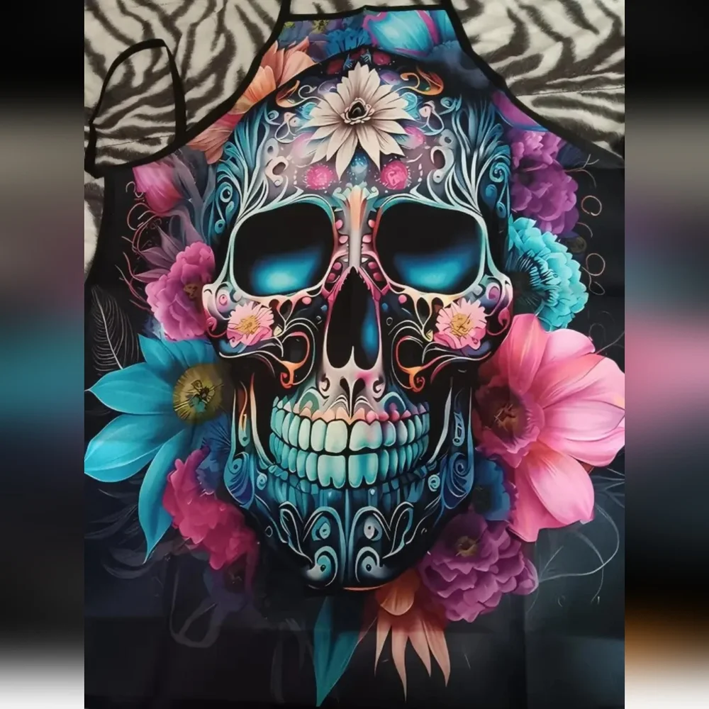 Flowers Skull Apron, Grill Cookout